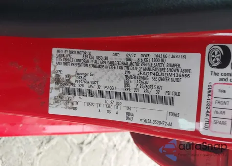 2013 Ford Fiesta Se из США, поврежденный, VIN 3FADP4BJ0DM136566